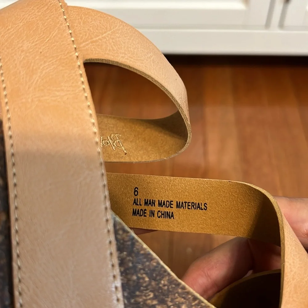 Blowfish Tan Leather Wedge Sandals